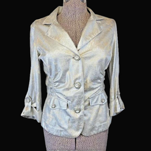 Vintage Joseph Ribkoff Silver Fitted cropped 3/4 Sleeve Jacket 8 New Year’s Eve!